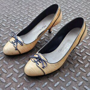 Salvatore Ferragamo Women Heel Pump Sandal Shoes Yellow/White Italy Size 5.5D
